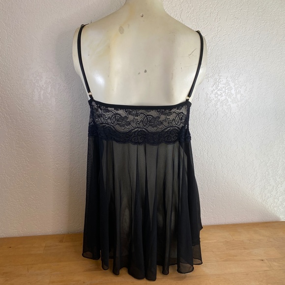 Black Lace Camisole Babydoll Negligee Chemise Elastic Under-Bust Small/Med - Picture 4 of 7